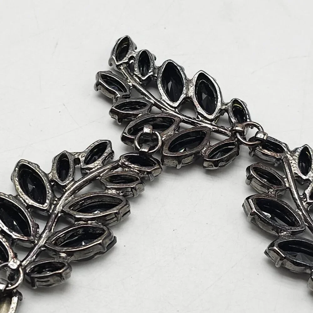 Ann Taylor Loft Black Rhinestone Leaf Statement Necklace With Adjustable Chain